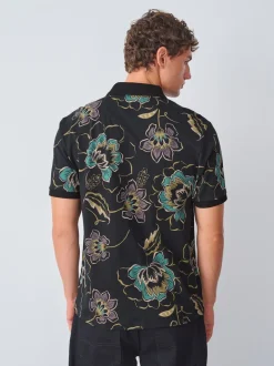 Poloshirts|Next Zwart bloemenprint - Poloshirt met korte mouwen en print