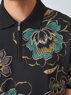 Poloshirts|Next Zwart bloemenprint - Poloshirt met korte mouwen en print