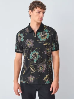 Poloshirts|Next Zwart bloemenprint - Poloshirt met korte mouwen en print