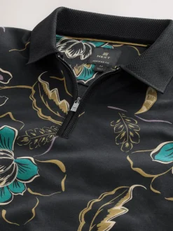 Poloshirts|Next Zwart bloemenprint - Poloshirt met korte mouwen en print