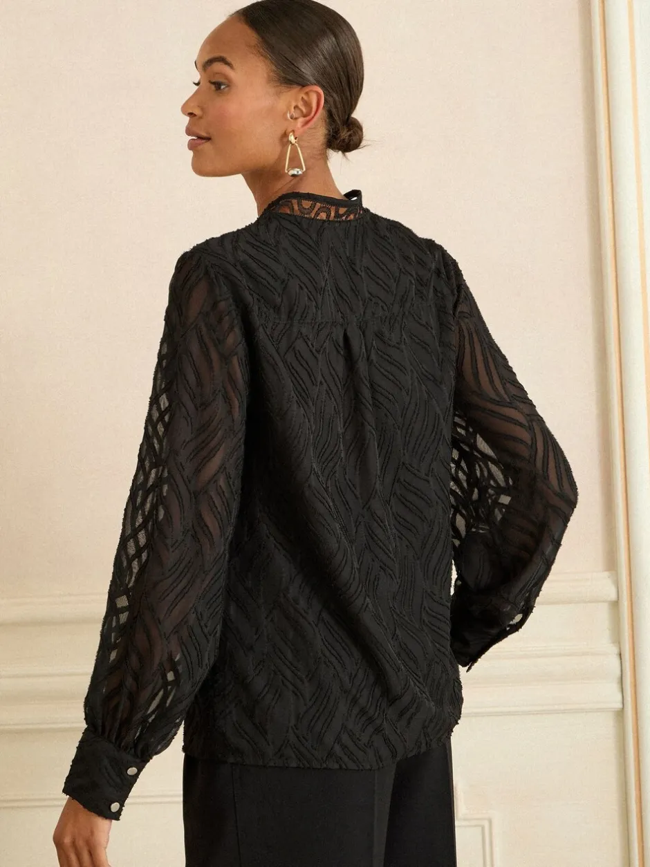 Blouses En Overhemden|Love & Roses - - Blouse met lange mouwen en rits aan de voorkant Zwart burnout