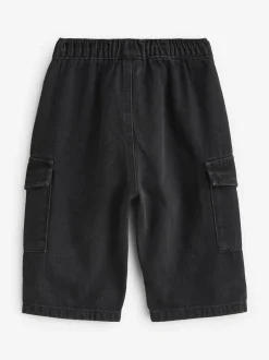 Jeans En Joggingbroeken|Jeans*Next - 100% katoenen cargobroek met wijde pijpen en elastische taille (3mnd-7jr) Zwart denim