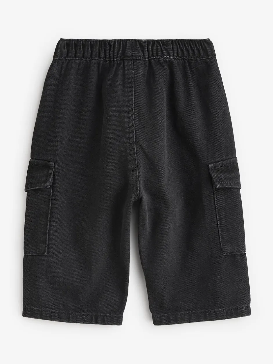 Jeans En Joggingbroeken|Jeans*Next - 100% katoenen cargobroek met wijde pijpen en elastische taille (3mnd-7jr) Zwart denim