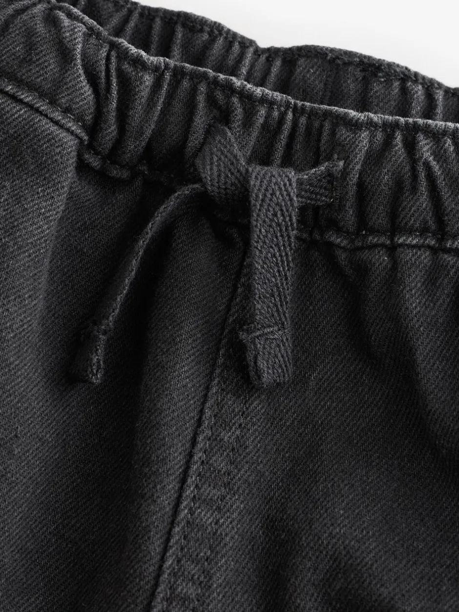 Jeans En Joggingbroeken|Jeans*Next - 100% katoenen cargobroek met wijde pijpen en elastische taille (3mnd-7jr) Zwart denim