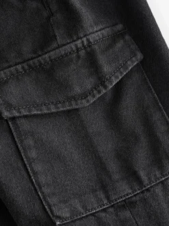 Jeans En Joggingbroeken|Jeans*Next - 100% katoenen cargobroek met wijde pijpen en elastische taille (3mnd-7jr) Zwart denim