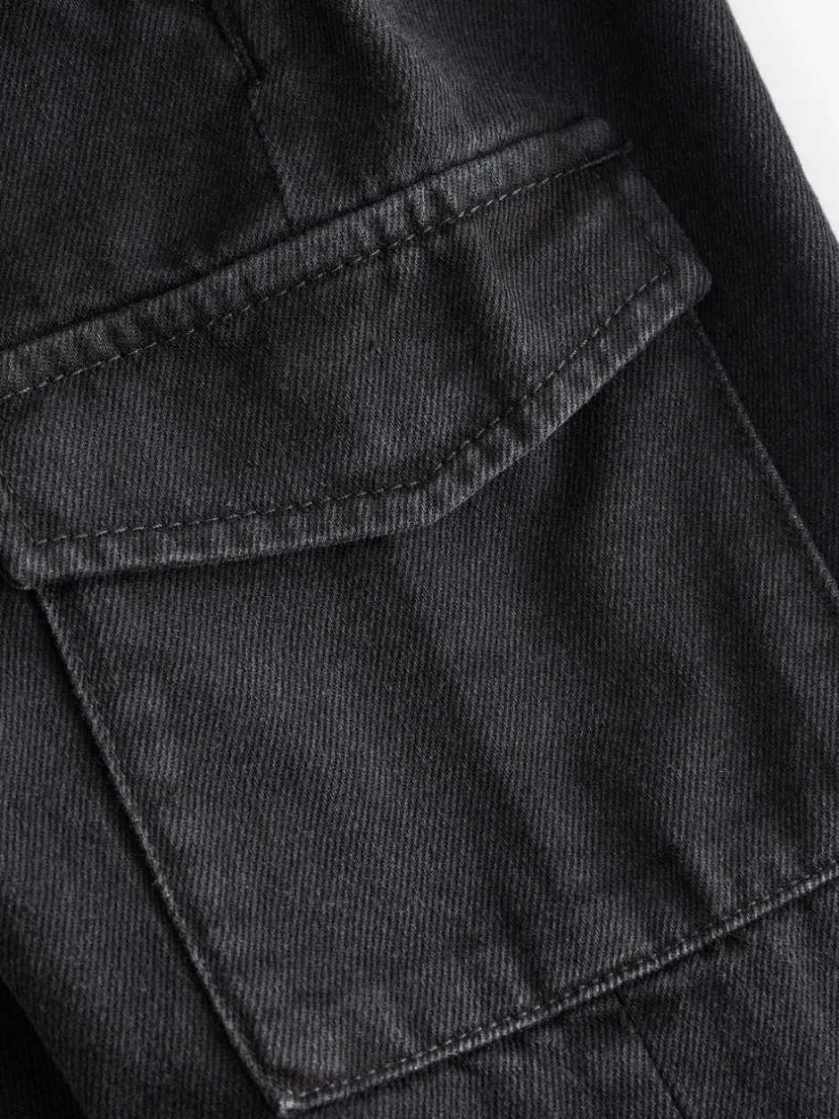 Jeans En Joggingbroeken|Jeans*Next - 100% katoenen cargobroek met wijde pijpen en elastische taille (3mnd-7jr) Zwart denim
