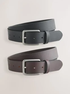 Riemen En Bretels*Next Zwart en bruin - Burnished Leather Belts Set 2 Pack