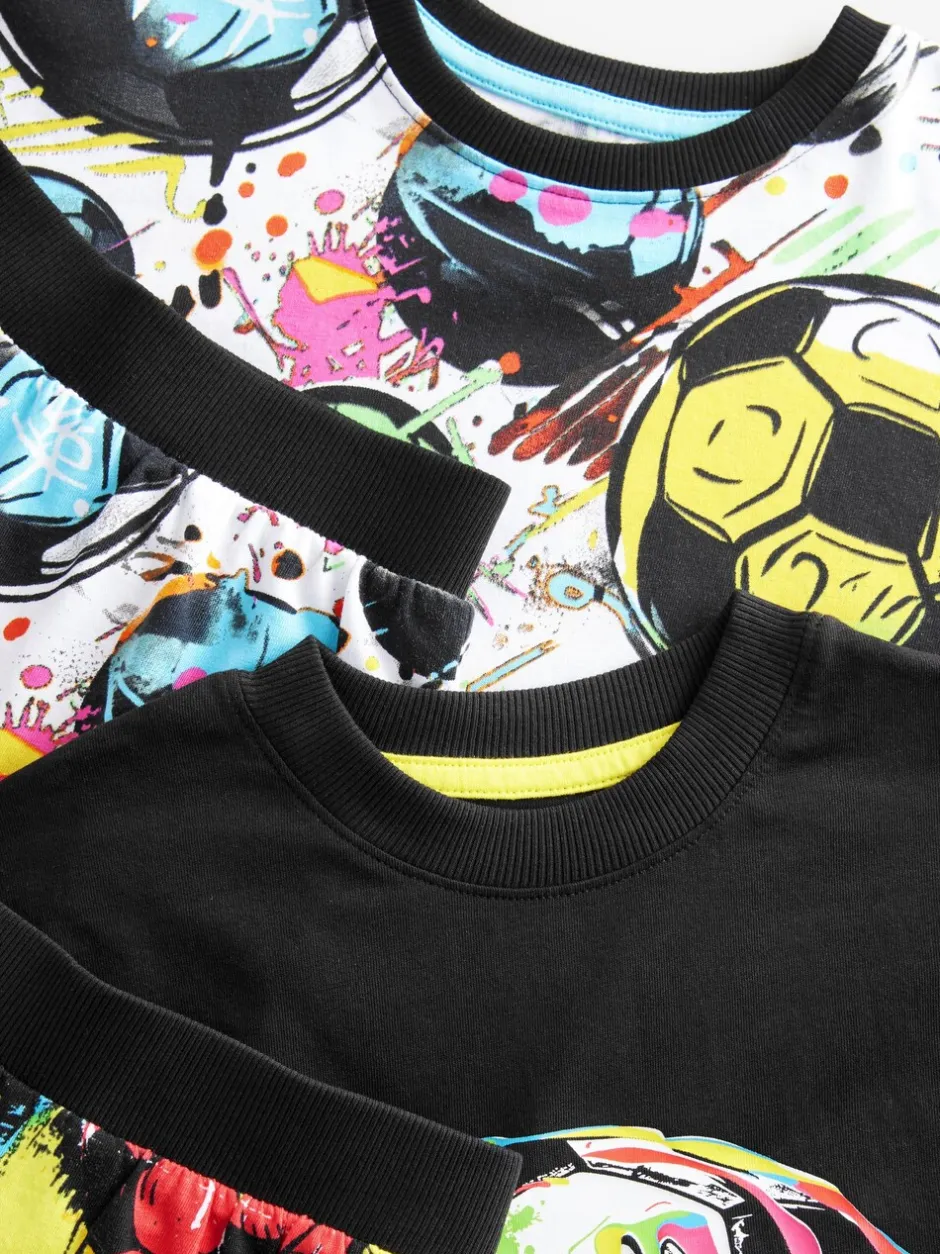 Pyjama's|Nachtkleding En Pyjama's|Next - Set van 2 pyjama's met short (3-16 jr) Zwart/ Felkleurige voetbal met meerdere kleuren
