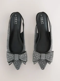Lage Schoenen*Next Zwart gelast - Forever Comfort® ballerina's met strik, spitse neus en hielbandje