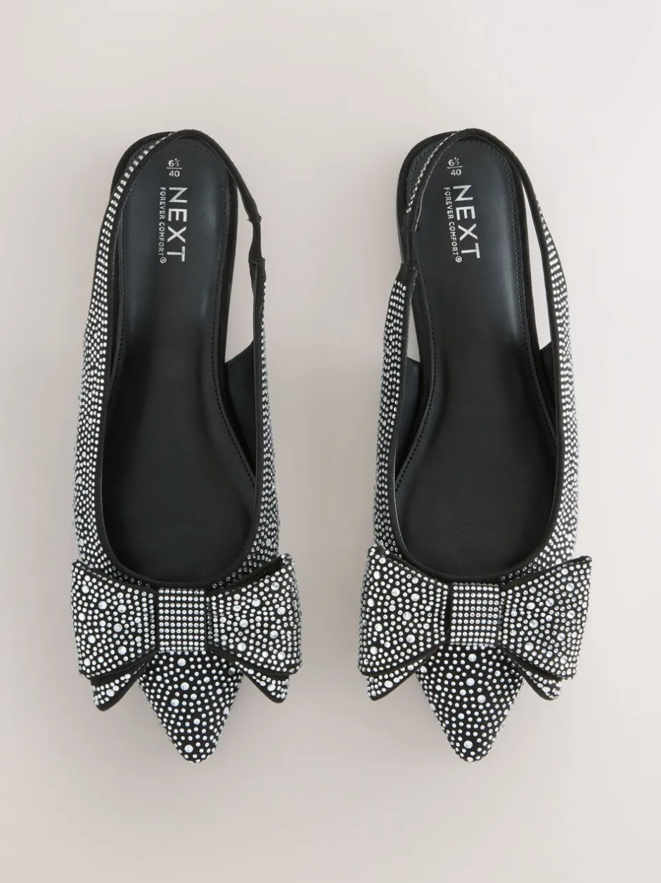 Lage Schoenen*Next Zwart gelast - Forever Comfort® ballerina's met strik, spitse neus en hielbandje