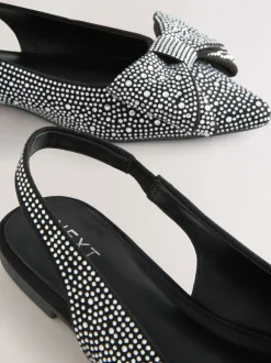 Lage Schoenen*Next Zwart gelast - Forever Comfort® ballerina's met strik, spitse neus en hielbandje