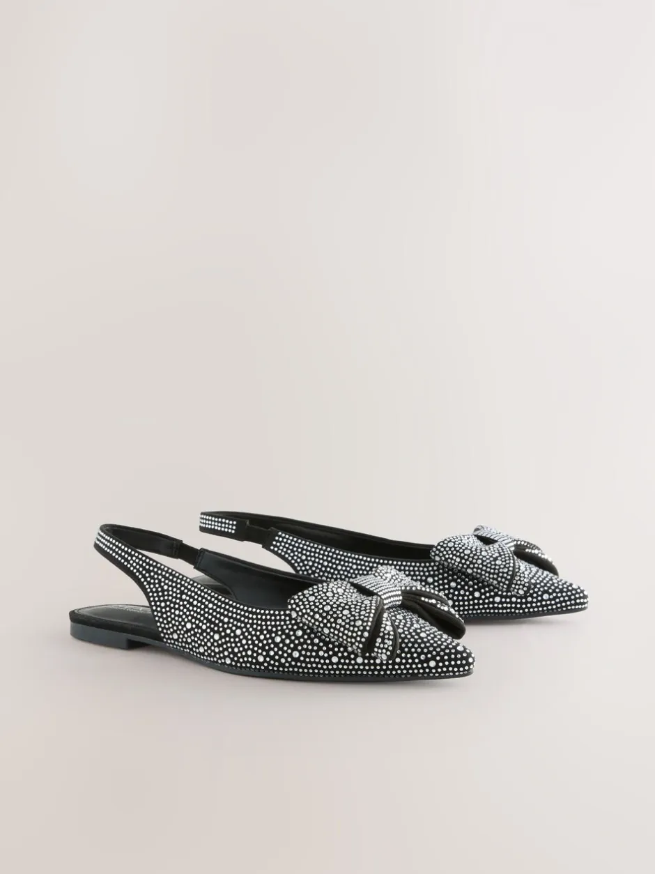 Lage Schoenen*Next Zwart gelast - Forever Comfort® ballerina's met strik, spitse neus en hielbandje
