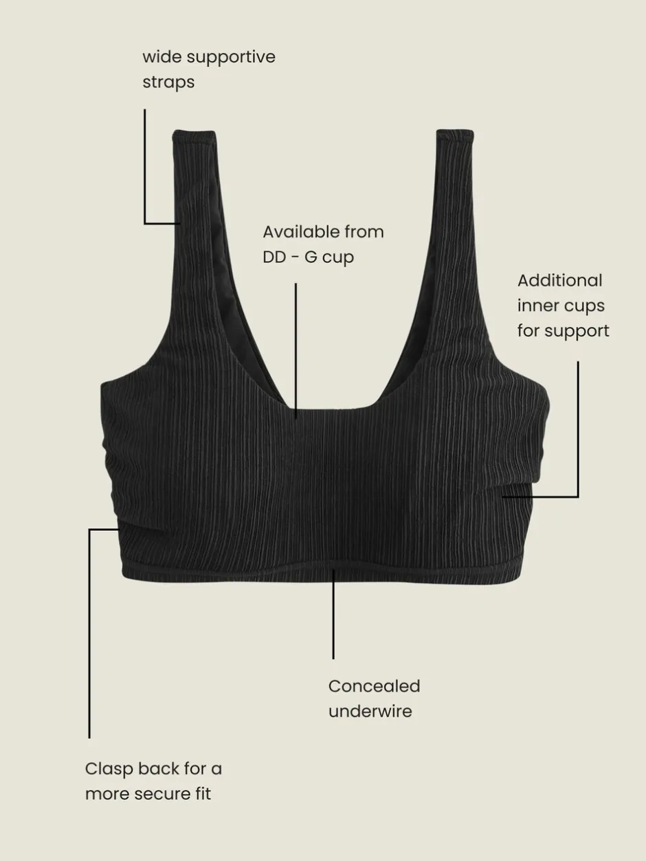 Badkleding*Next - Halflange beugelbikinitop in cupmaat DD+ Zwart geribbeld