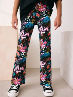 Broeken En Leggings|Next Zwart graffiti - Uitlopende legging (3-16jr)