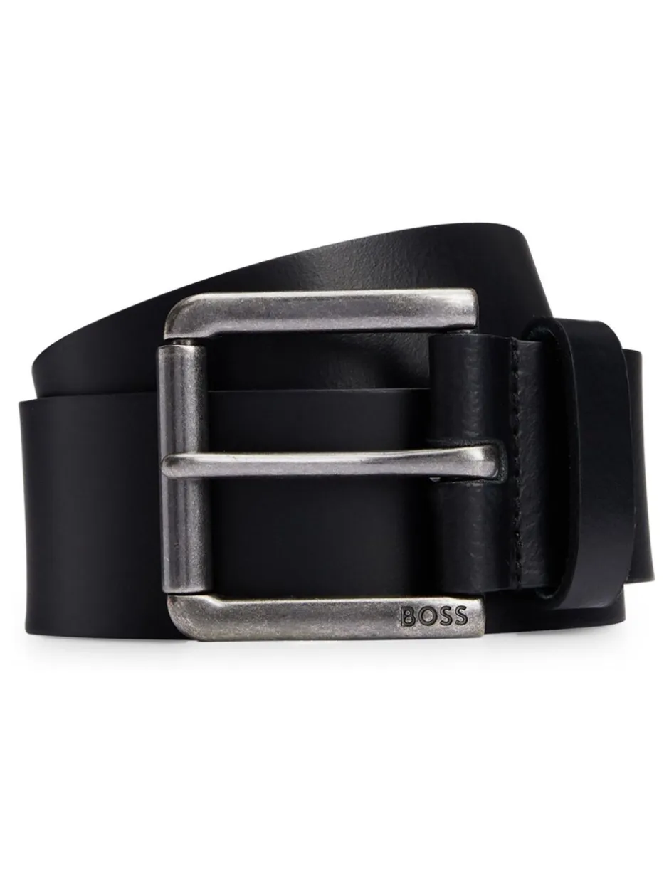 Riemen En Bretels|BOSS - Joris Leren Riem Zwart grijs