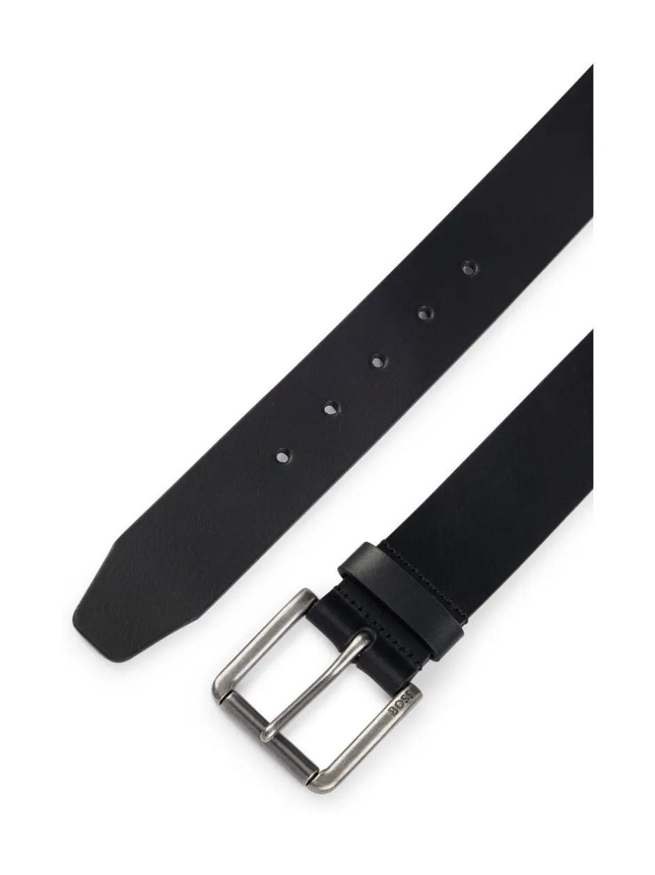 Riemen En Bretels|BOSS - Joris Leren Riem Zwart grijs