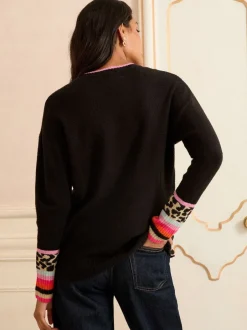Gebreide Kleding*Love & Roses Zwart hart met dierenprint - behaaglijke trui met ronde hals