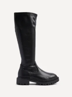 Boots*Linzi - Hallie hoge stretchy laarzen Zwart imitatieleer
