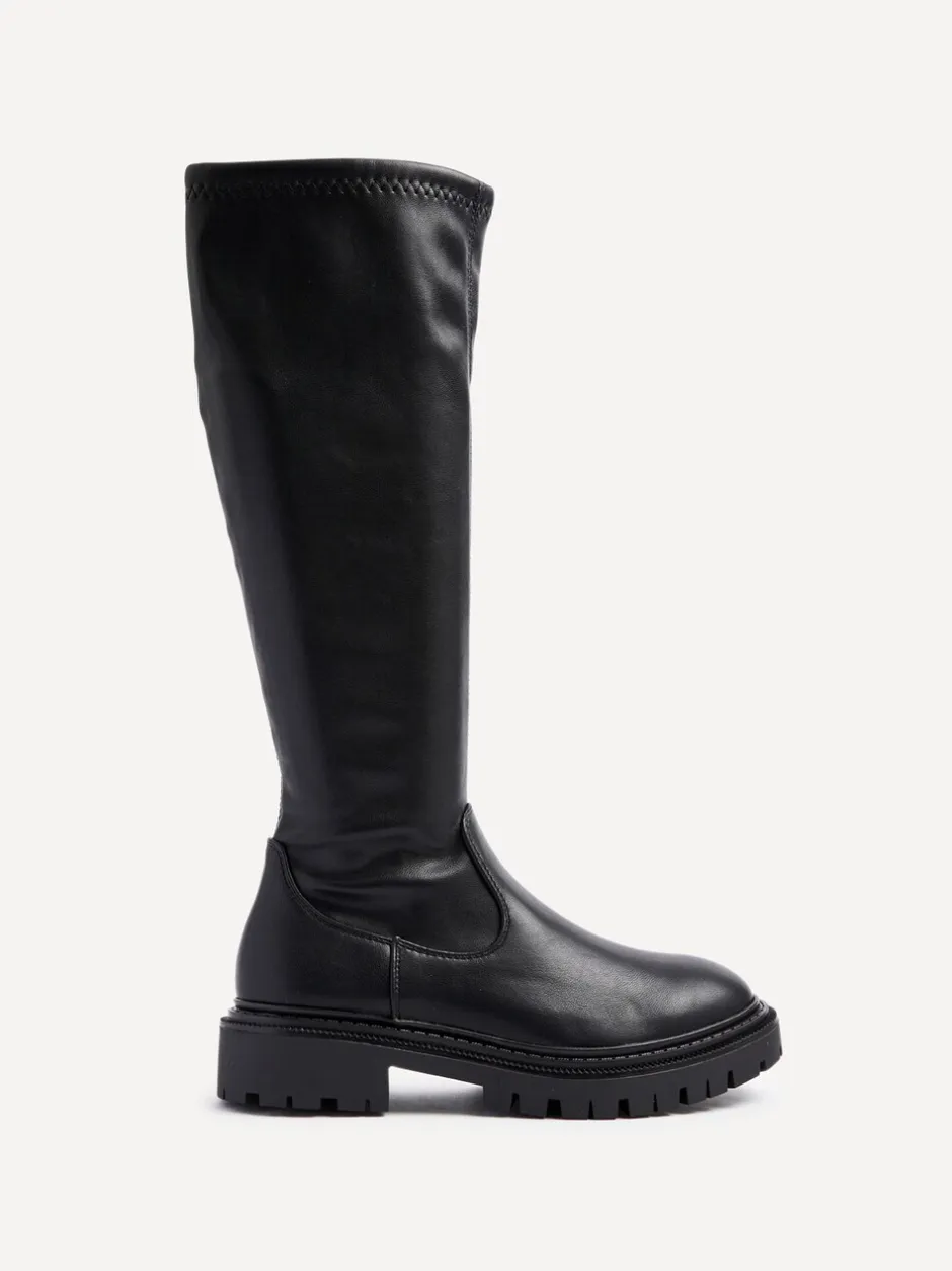 Boots*Linzi - Hallie hoge stretchy laarzen Zwart imitatieleer