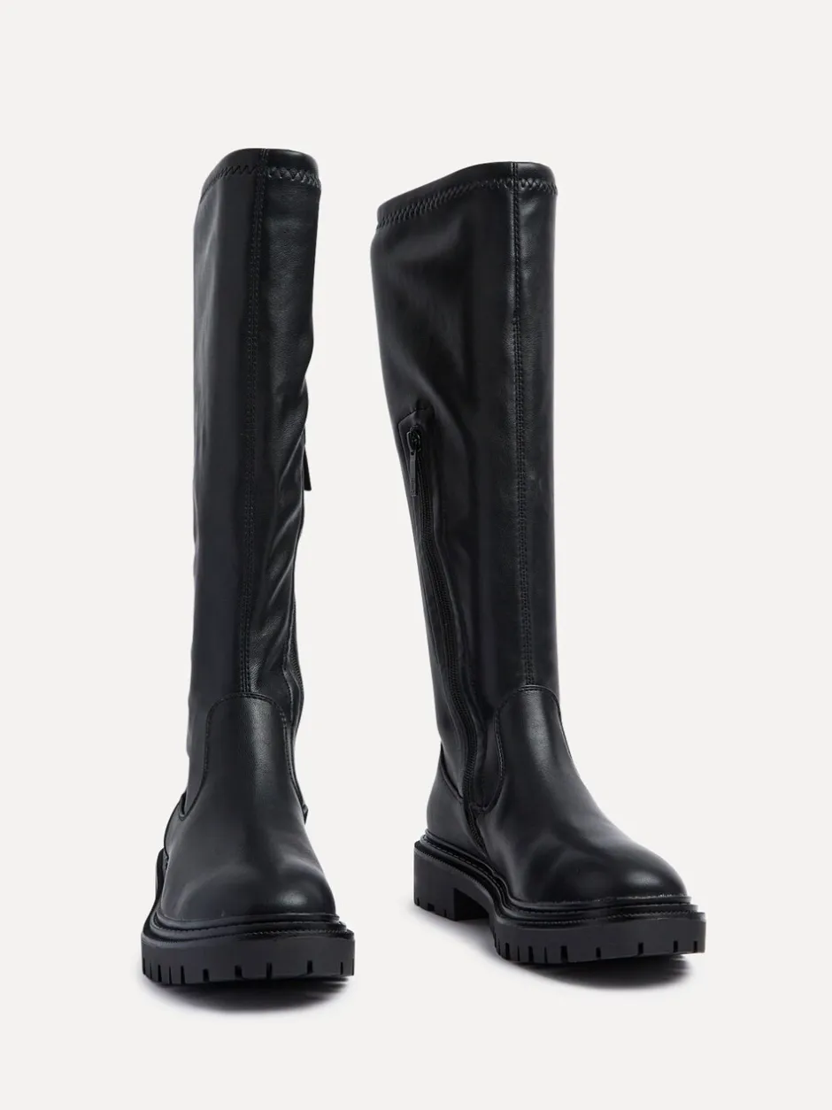 Boots*Linzi - Hallie hoge stretchy laarzen Zwart imitatieleer