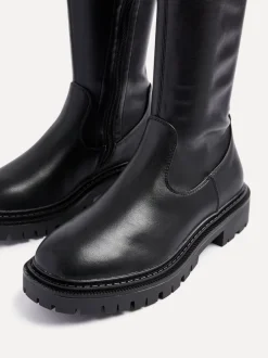 Boots*Linzi - Hallie hoge stretchy laarzen Zwart imitatieleer