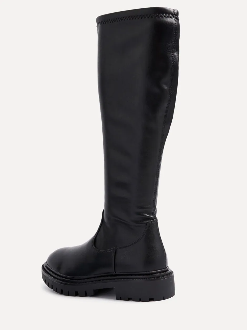 Boots*Linzi - Hallie hoge stretchy laarzen Zwart imitatieleer