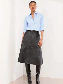 Rokken*Lipsy - Textured Fit and Flared Midi Skirt Zwart imitatieleer
