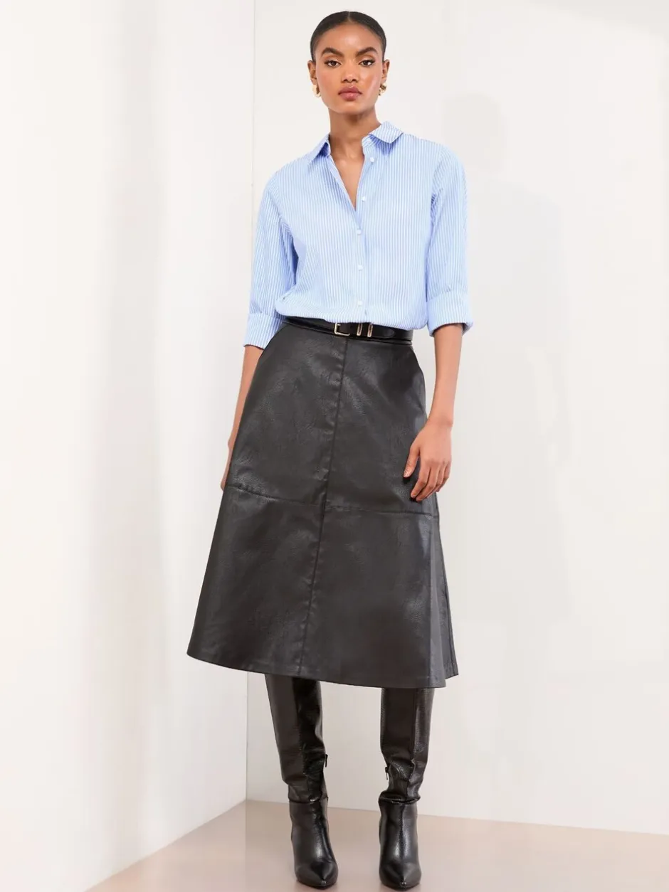 Rokken*Lipsy - Textured Fit and Flared Midi Skirt Zwart imitatieleer