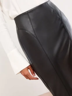 Rokken|Lipsy - - Midi-rok met zijsplit Zwart imitatieleer