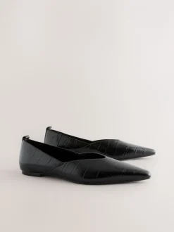 Lage Schoenen*Next - Premium Leather Pointed Toe Ballerinas Zwart krokodil-effect