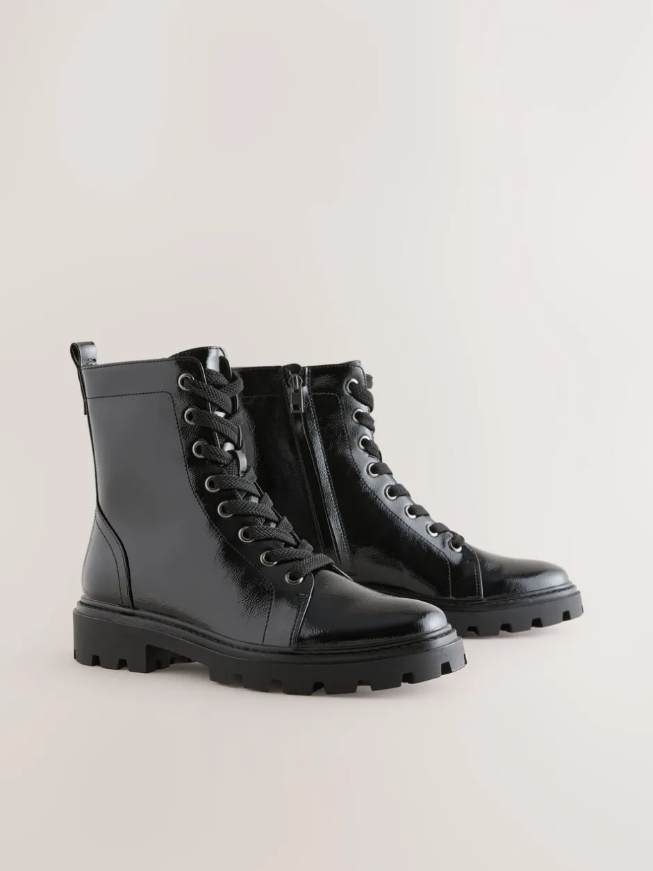 Ruimvallend En Extraruimvallend|Boots|Next - Forever Comfort® veterlaarzen Zwart lak