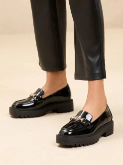 Lage Schoenen*Lipsy - Chunky Snaffle Trim Detail Faux Leather Loafers Zwart lak