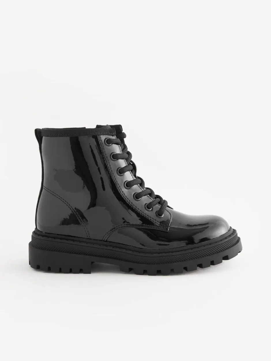 Boots*Next Zwart lak - Warmgevoerde enkellaarzen met veters