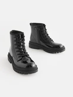 Boots*Next Zwart lak - Warmgevoerde enkellaarzen met veters