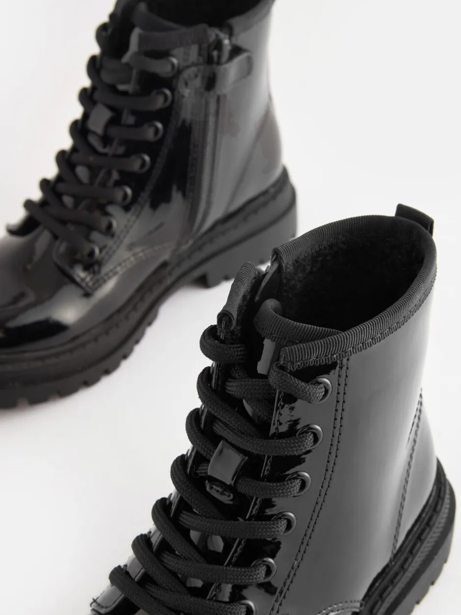Boots*Next Zwart lak - Warmgevoerde enkellaarzen met veters