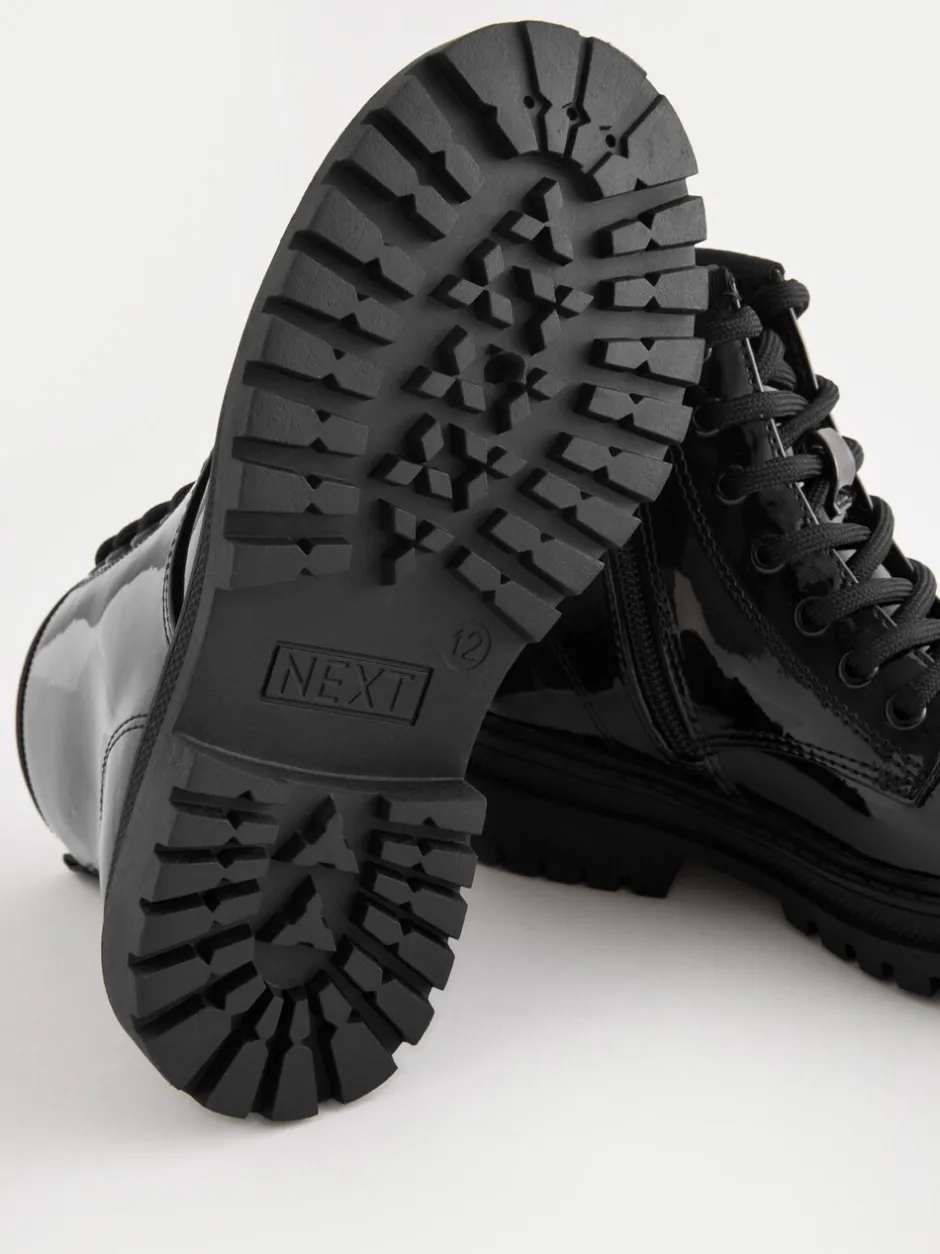 Boots*Next Zwart lak - Warmgevoerde enkellaarzen met veters