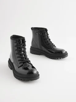 Boots|Next Zwart lak - Warmgevoerde enkellaarzen met veters