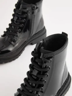 Boots|Next Zwart lak - Warmgevoerde enkellaarzen met veters