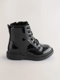 Boots|Next - Enkellaarzen met vetersluiting Zwart lak met glans