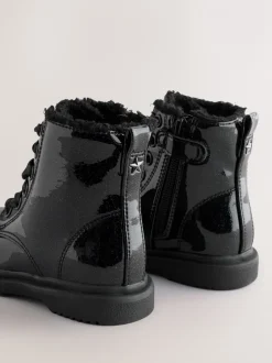 Boots|Next - Enkellaarzen met vetersluiting Zwart lak met glans