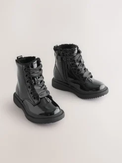 Boots|Next - Enkellaarzen met vetersluiting Zwart lak met glans