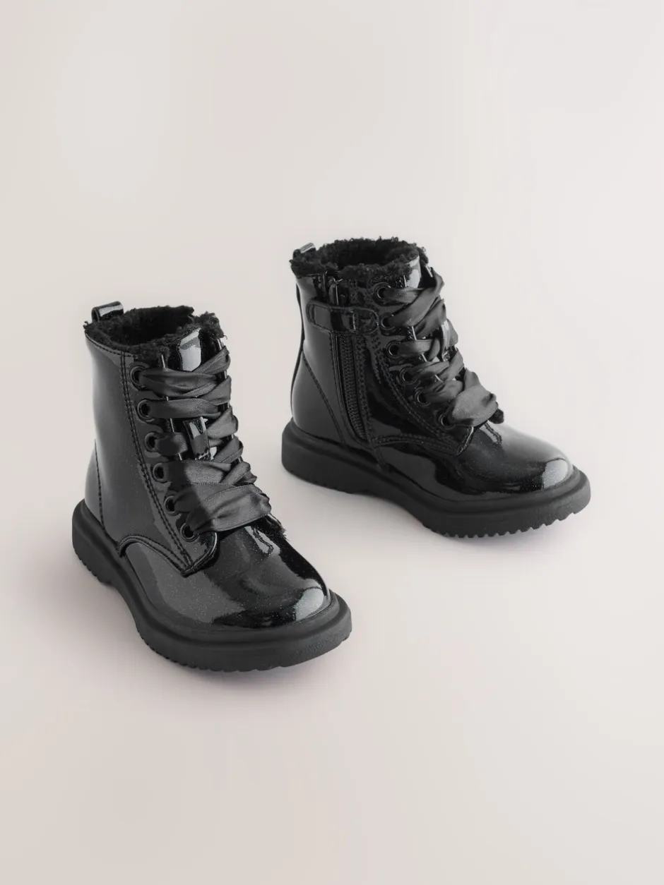 Boots|Next - Enkellaarzen met vetersluiting Zwart lak met glans