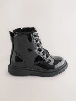 Boots|Next - Enkellaarzen met vetersluiting Zwart lak met glans