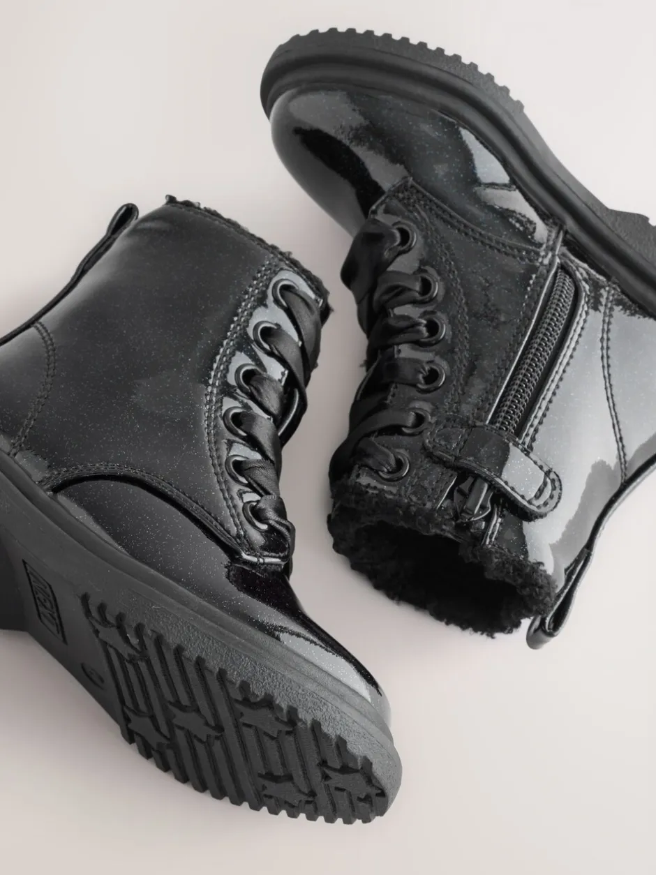 Boots|Next - Enkellaarzen met vetersluiting Zwart lak met glans