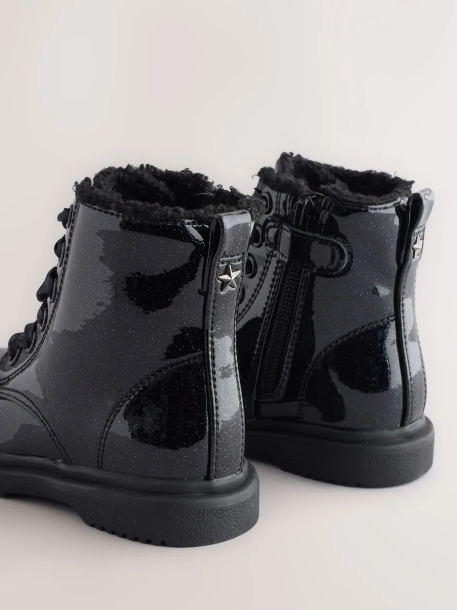 Boots|Next - Enkellaarzen met vetersluiting Zwart lak met glans