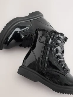 Boots|Next - Enkellaarzen met vetersluiting Zwart lak met glans