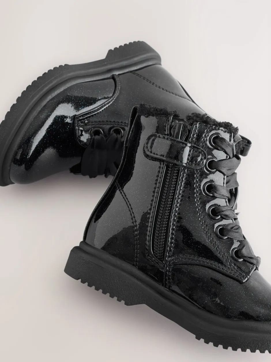 Boots|Next - Enkellaarzen met vetersluiting Zwart lak met glans