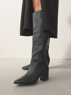 Boots*Next - Forever Comfort® Western Block Heel Knee High Boots Zwart leer