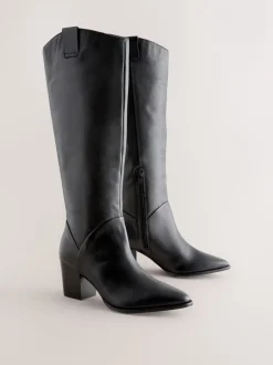 Boots*Next - Forever Comfort® Western Block Heel Knee High Boots Zwart leer