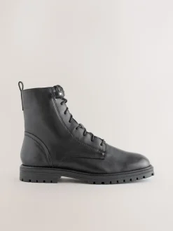 Ruimvallend En Extraruimvallend|Boots*Next Zwart leer - Forever Comfort® veterlaarzen met vierkante neus